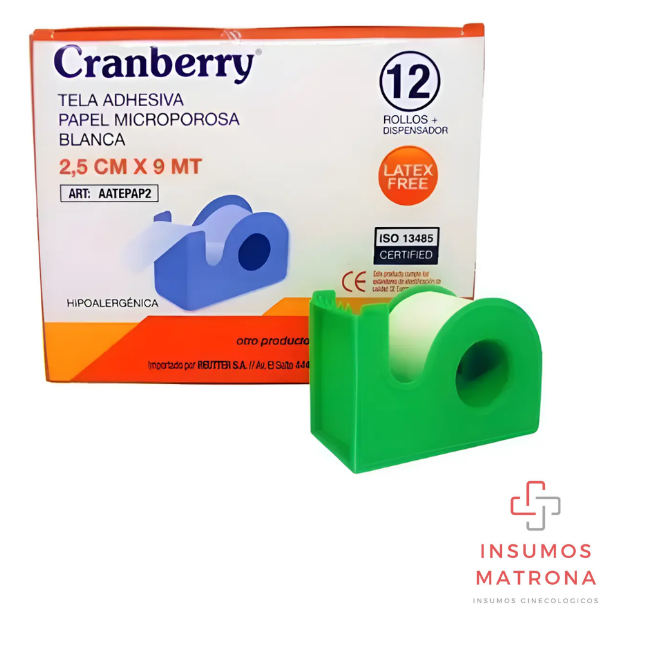 Tela adhesiva microporosa Cranberry 2,5 cm × 9 m — Por unidad